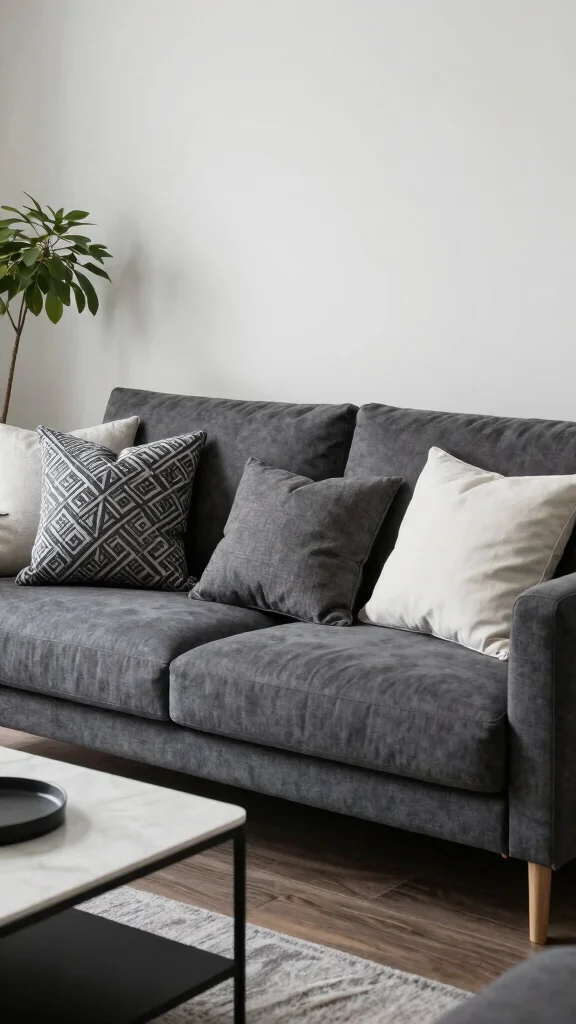 11 Dark Grey Couch Pillow Ideas to Make Your Living Room Feel More Inviting - 4. Monochrome Magic 1