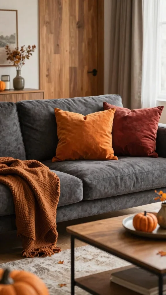 11 Dark Grey Couch Pillow Ideas to Make Your Living Room Feel More Inviting - 7. Seasonal Themes 1
