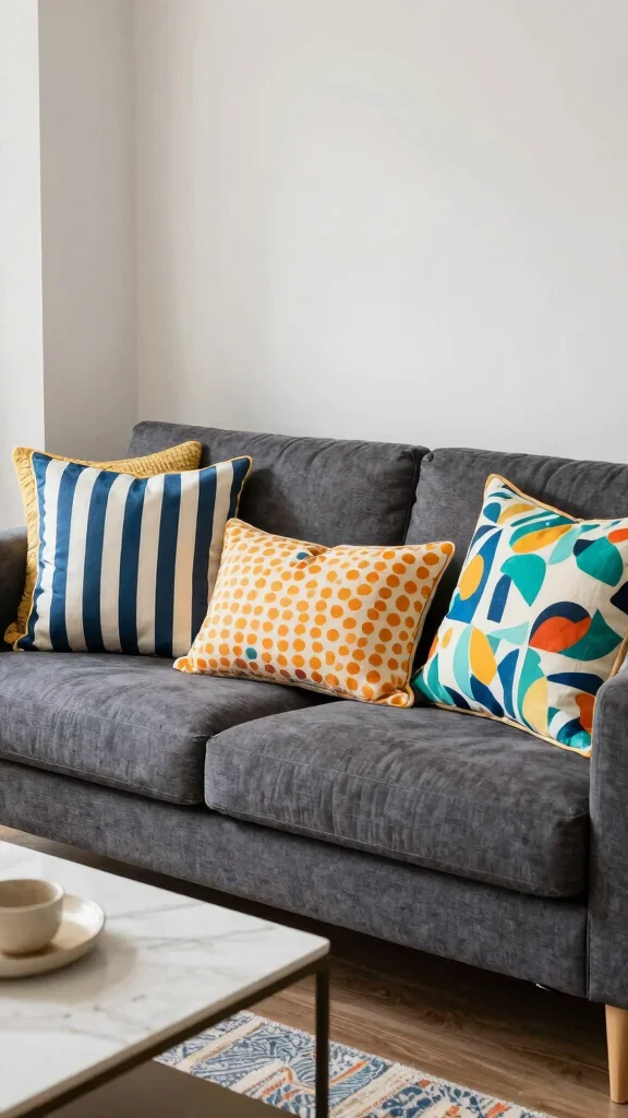 11 Dark Grey Couch Pillow Ideas to Make Your Living Room Feel More Inviting - 8. Play with Patterns 1