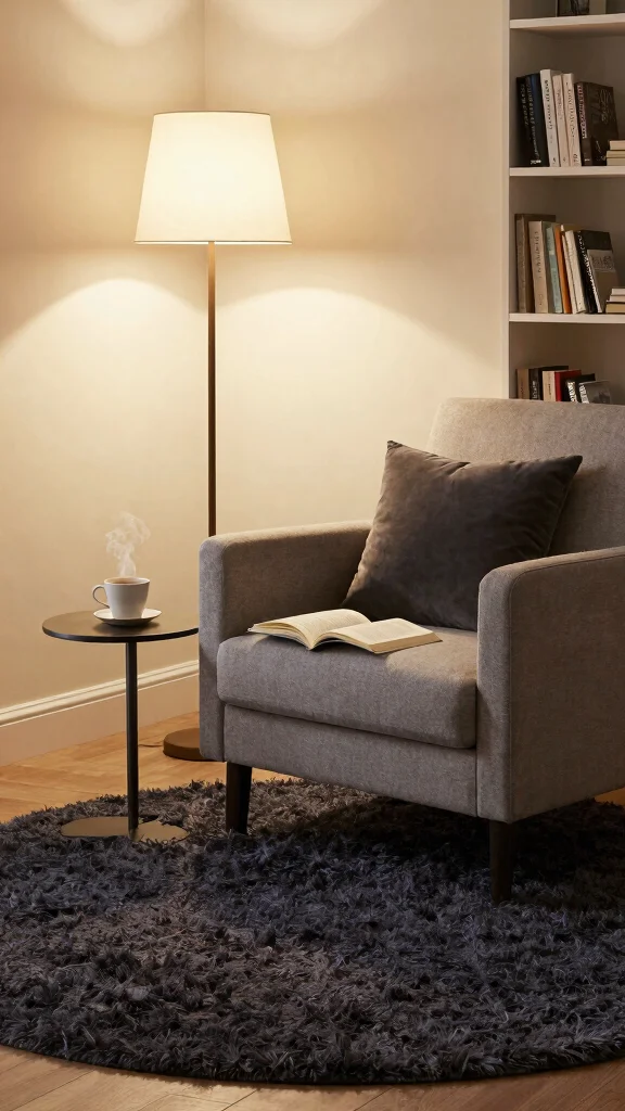 11 Dark Rug Living Room Ideas for a Bold and Sophisticated Look - 10. Creating a Cozy Reading Nook 1