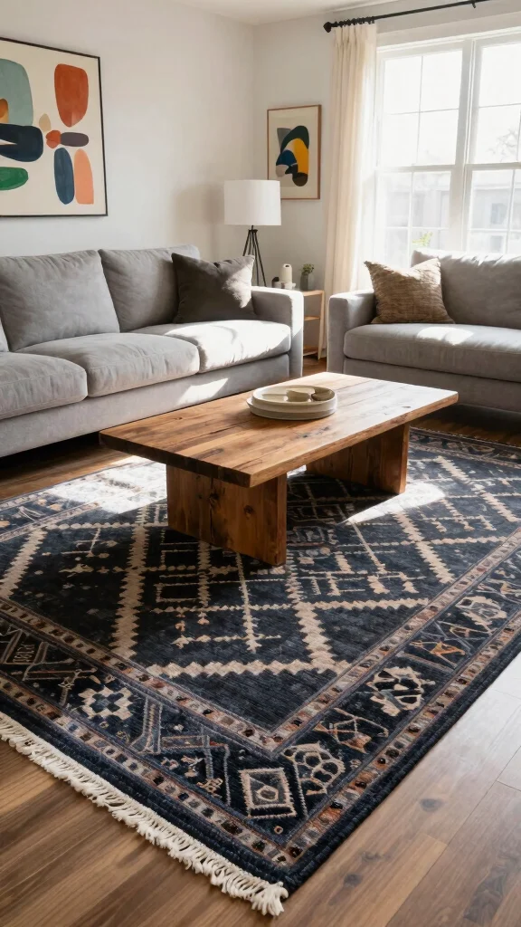 11 Dark Rug Living Room Ideas for a Bold and Sophisticated Look - 3. Layering Rugs for Depth 1