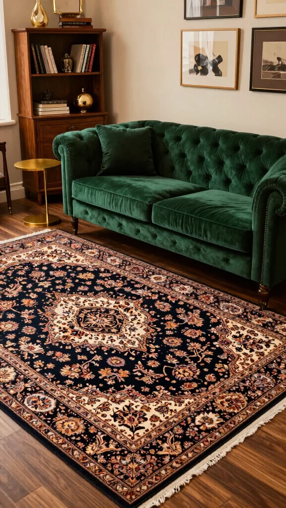 11 Dark Rug Living Room Ideas for a Bold and Sophisticated Look - 5. Vintage Vibes with Dark Persian Rugs 1