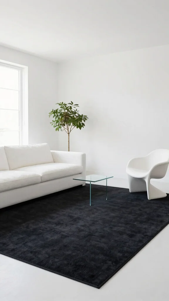 11 Dark Rug Living Room Ideas for a Bold and Sophisticated Look - 6. Dark Rugs in Minimalist Spaces 1
