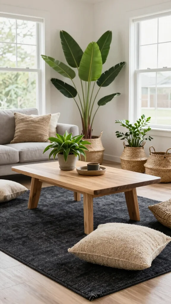 11 Dark Rug Living Room Ideas for a Bold and Sophisticated Look - 9. Integrating Natural Elements 1