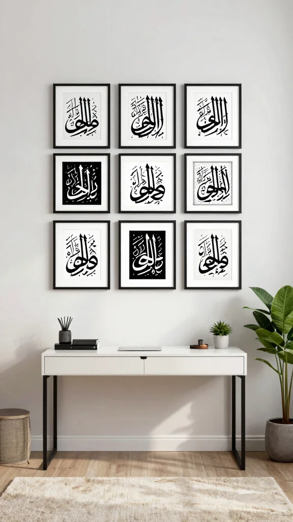 11 Islamic Frames Wall Art Ideas for Elegant and Meaningful Home Decor - 3. Minimalist Black and White Prints 1
