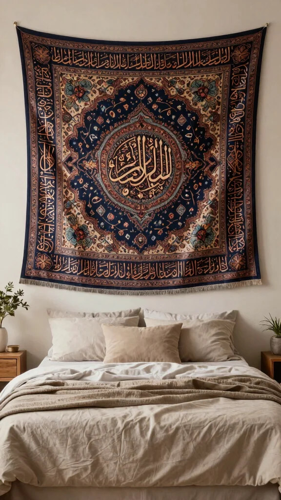 11 Islamic Frames Wall Art Ideas for Elegant and Meaningful Home Decor - 4. Framed Tapestries with Calligraphic Elements 1