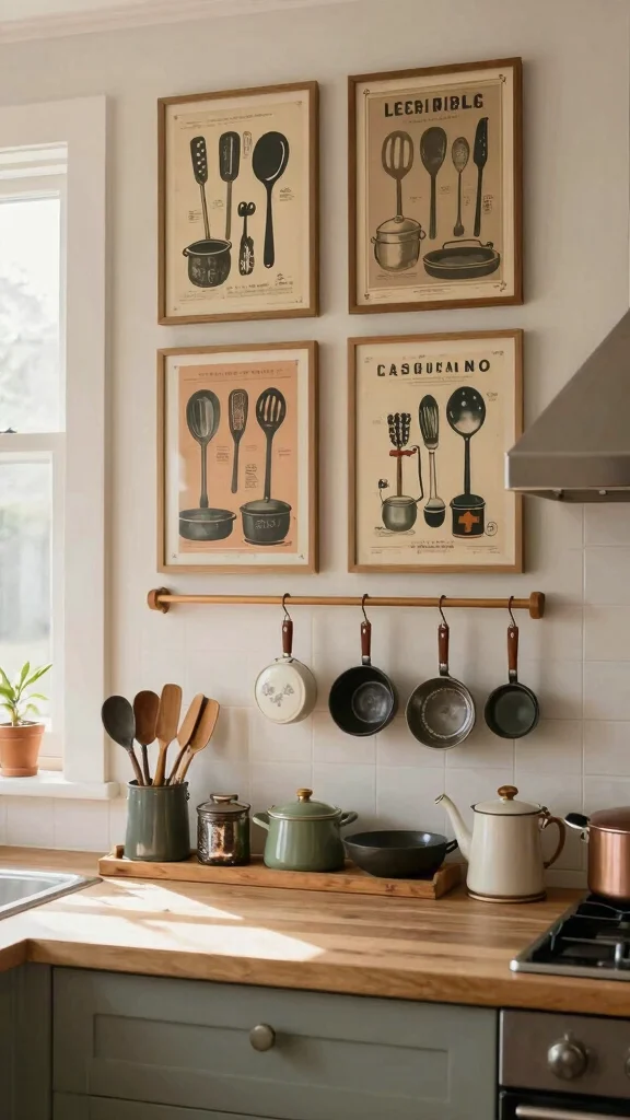 11 Kitchen Pictures Decor Wall Art Ideas That Instantly Warm Up Your Space - 4. Vintage Posters of Kitchen Utensils 1