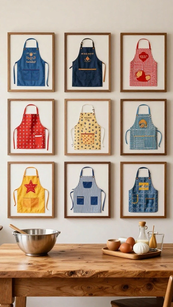 11 Kitchen Pictures Decor Wall Art Ideas That Instantly Warm Up Your Space - 5. Framed Vintage Aprons 1