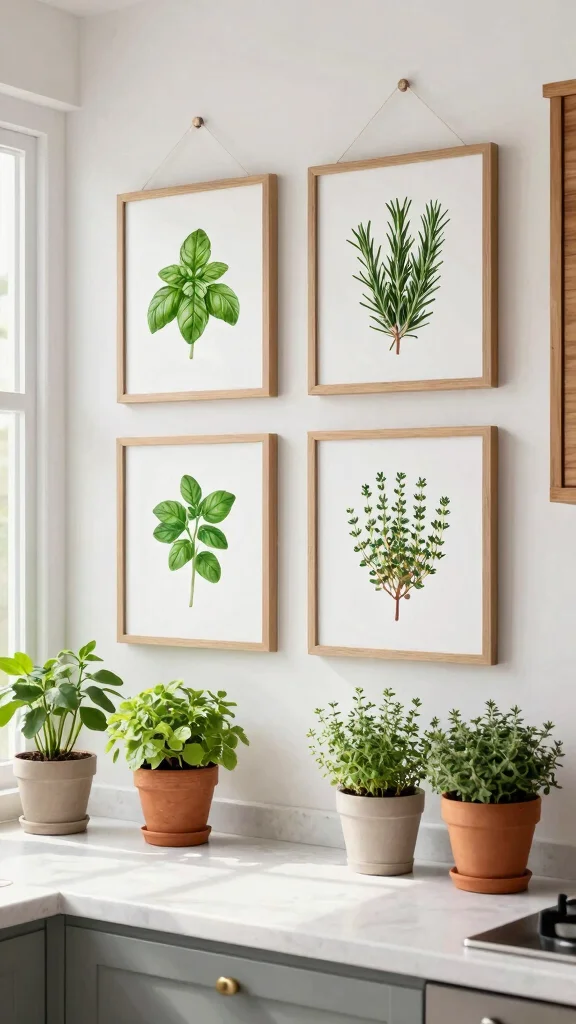 11 Kitchen Pictures Decor Wall Art Ideas That Instantly Warm Up Your Space - 8. Hanging Herb Prints 1