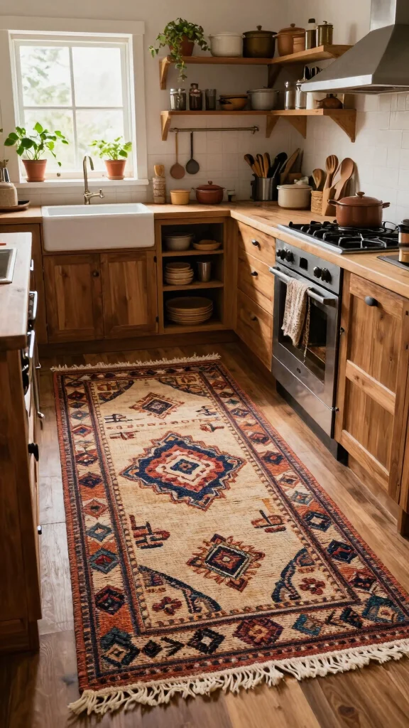 11 Kitchen Runner Rug Ideas for a More Practical and Beautiful Kitchen - 7. Handwoven Textiles for Authenticity 1