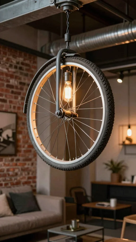 11 Lamp Making Ideas for Creative and Functional DIY Decor - 5. Bike Wheel Radiance 1