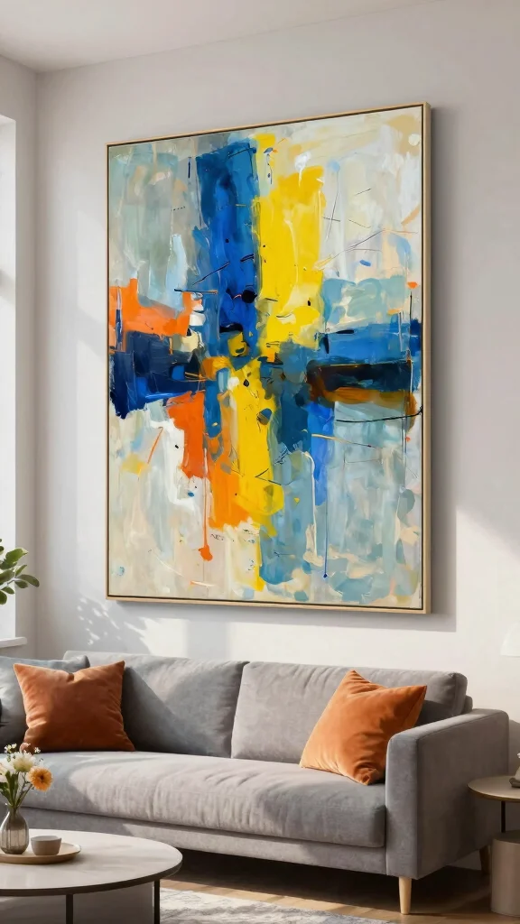 11 Long Vertical Wall Art Ideas for Narrow Walls That Need Impact - 1. Oversized Abstract Canvas 1