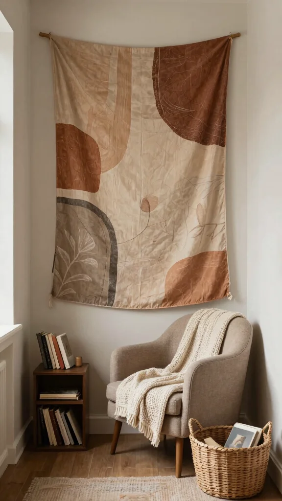 11 Long Vertical Wall Art Ideas for Narrow Walls That Need Impact - 4. Tapestries and Fabric Wall Hangings 1