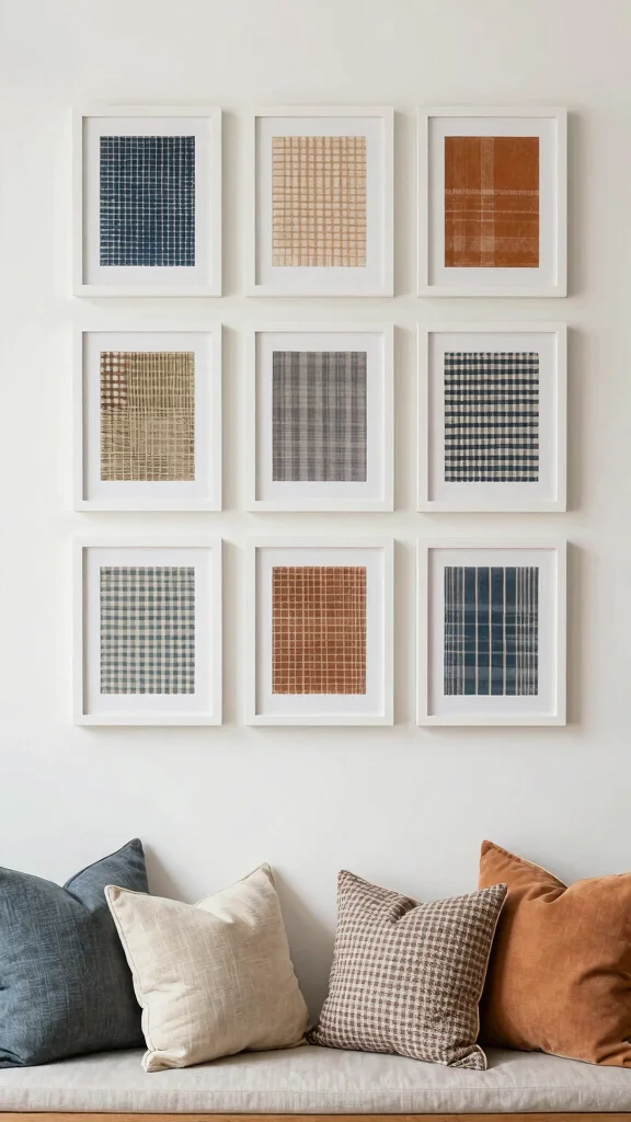 11 Long Vertical Wall Art Ideas for Narrow Walls That Need Impact - 8. Framed Fabric Swatches 1