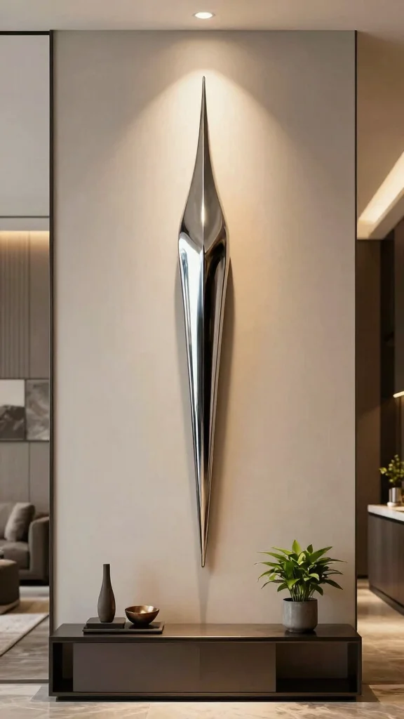 11 Long Vertical Wall Art Ideas for Narrow Walls That Need Impact - 9. Long Vertical Sculptures 1