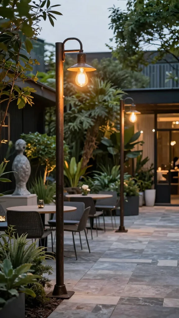 11 Outdoor Lamp Post Ideas to Add Charm and Light to Your Exterior - 9. Industrial Chic Lamp Posts 1