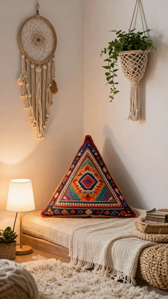 11 Reading Pillow Pattern Free Ideas for Cozy and Practical DIY Comfort - 2. Boho Chic Triangle Pillow 1