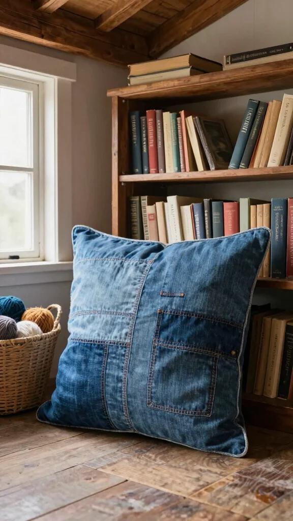 11 Reading Pillow Pattern Free Ideas for Cozy and Practical DIY Comfort - 5. Eco-Friendly Denim Pillow 1