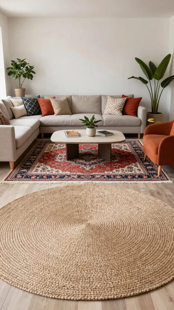 11 Rug Layering Living Room Ideas for Added Texture and Depth - 3. Play with Sizes 1