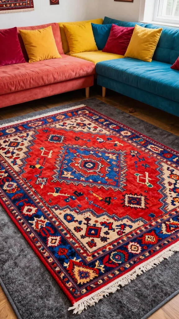 11 Rug Layering Living Room Ideas for Added Texture and Depth - 4. Bold Colors for a Statement 1