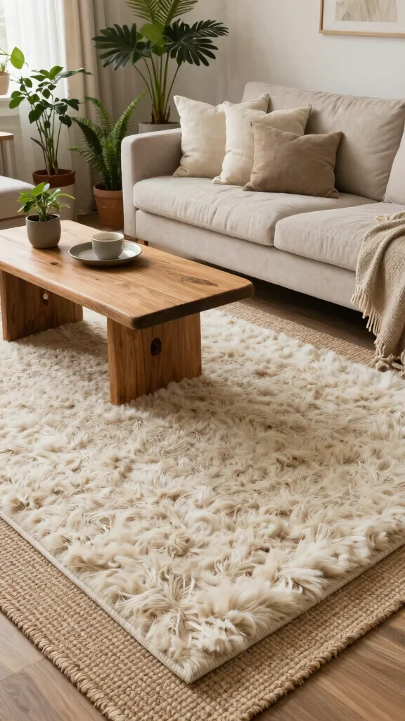 11 Rug Layering Living Room Ideas for Added Texture and Depth - 5. Textural Contrast with Natural Elements 1