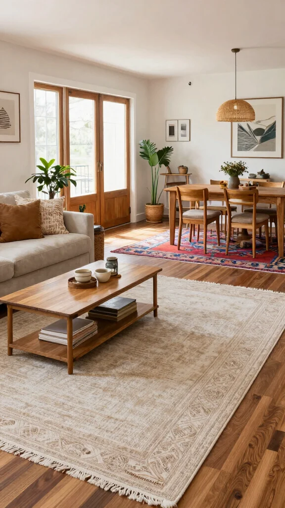 11 Rug Layering Living Room Ideas for Added Texture and Depth - 6. Layering Rugs on an Open Floor Plan 1