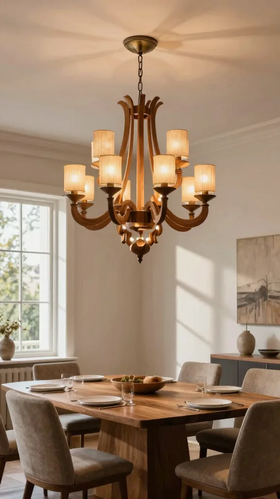 11 Wood Lamp Design Ideas for Warm and Natural Home Lighting - 11. Multi-Layered Wood Chandelier 1