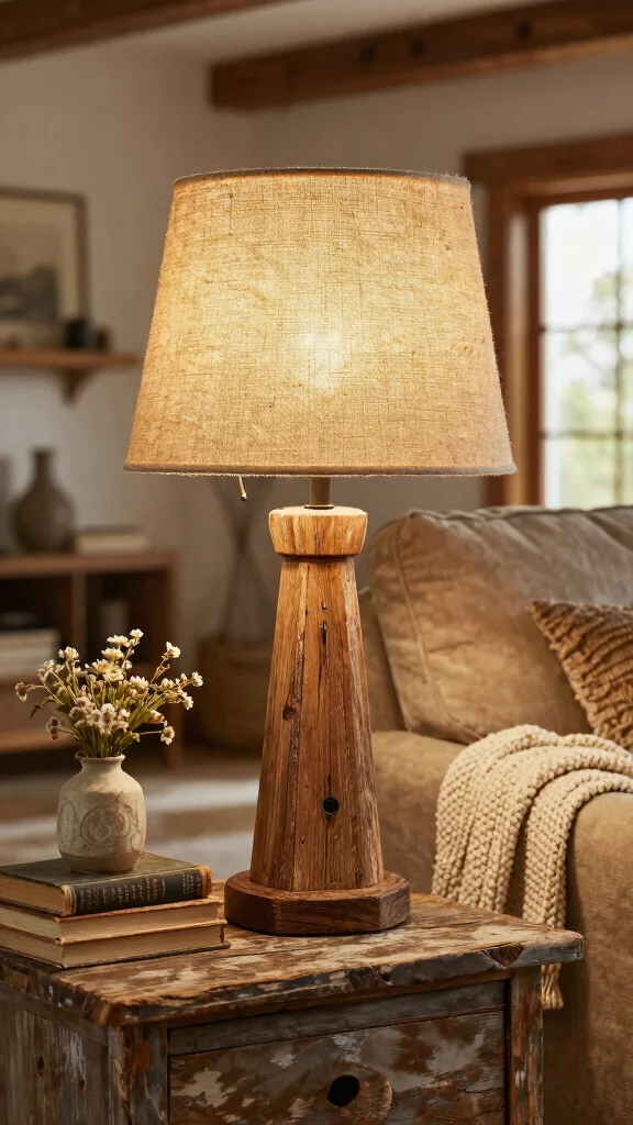 11 Wood Lamp Design Ideas for Warm and Natural Home Lighting - 2. Rustic Wooden Table Lamp 1