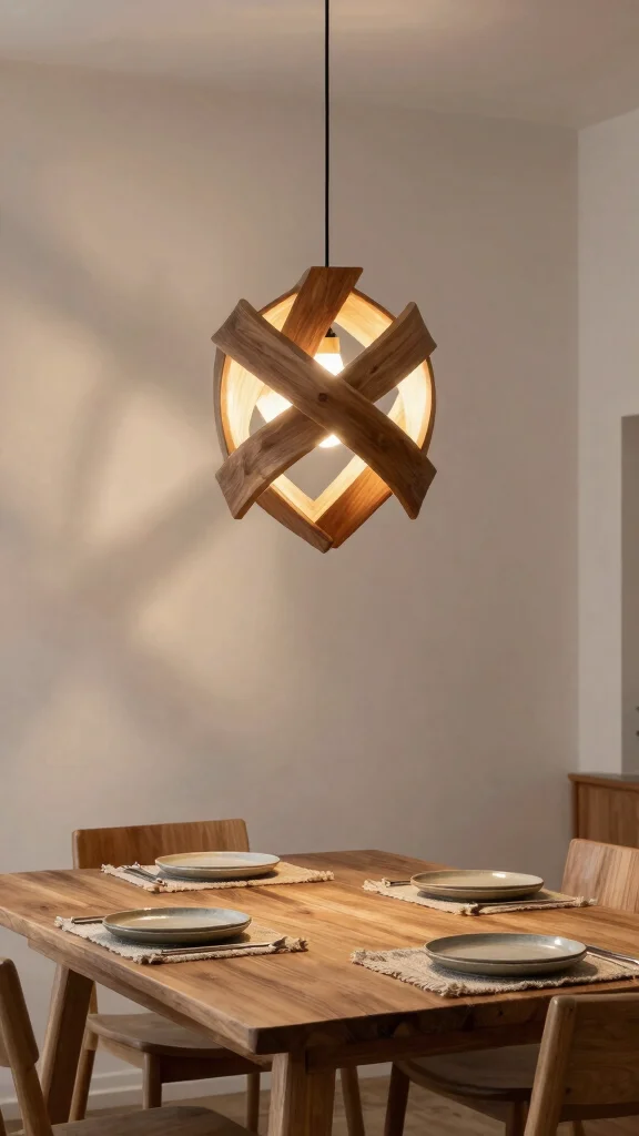 11 Wood Lamp Design Ideas for Warm and Natural Home Lighting - 3. Geometric Wood Lighting Fixture 1