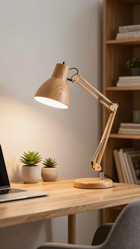 11 Wood Lamp Design Ideas for Warm and Natural Home Lighting - 5. Adjustable Wood Desk Lamp 1