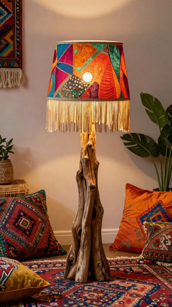11 Wood Lamp Design Ideas for Warm and Natural Home Lighting - 6. Boho Wood Lamp with Fringe 1