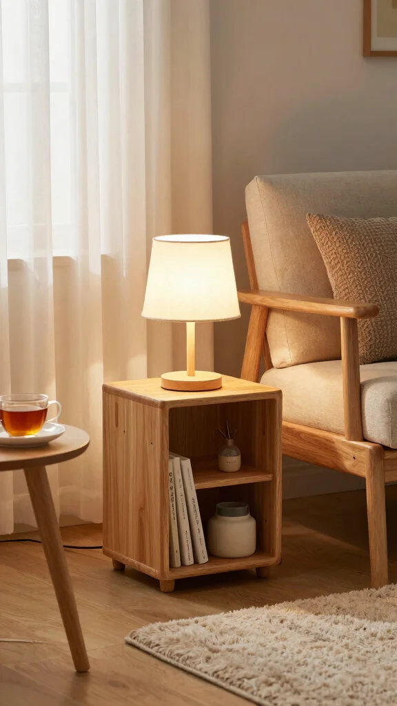 11 Wood Lamp Design Ideas for Warm and Natural Home Lighting - 9. Creative Wood Table Lamp with Storage 1
