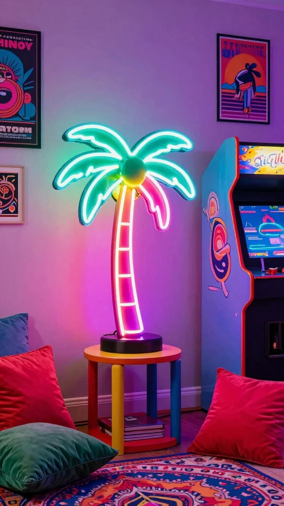 12 Aesthetic Table Lamp Ideas for a Beautiful and Trendy Room Setup - 8. Retro Neon Vibe 1