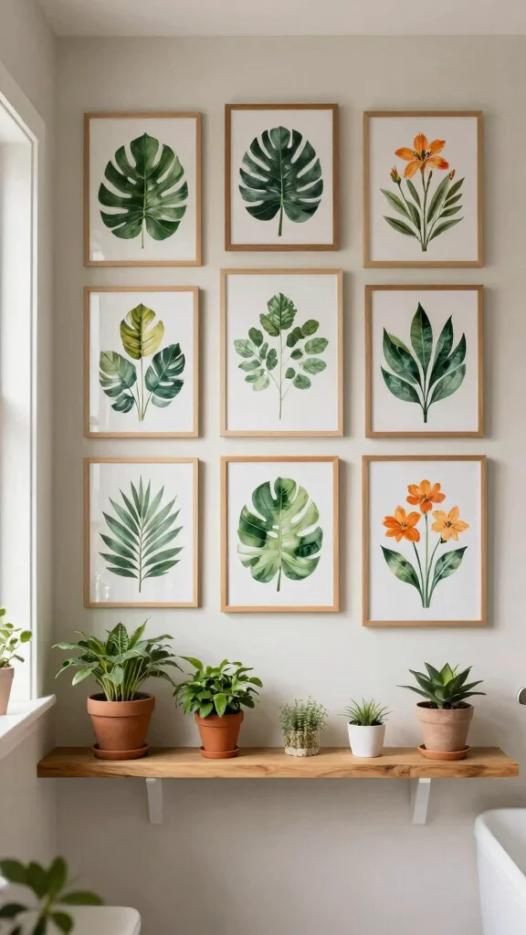 12 Bathroom Wall Art Ideas for a More Relaxing and Decorative Space - 1. Botanical Prints for a Lush Vibe 1