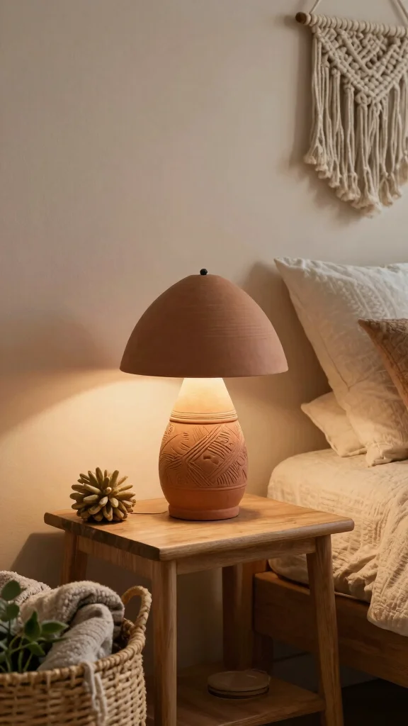 12 Bedside Lamp Aesthetic Ideas for a Cozy and Pinterest-Worthy Bedroom - 1. Earthy Clay Lamp 1