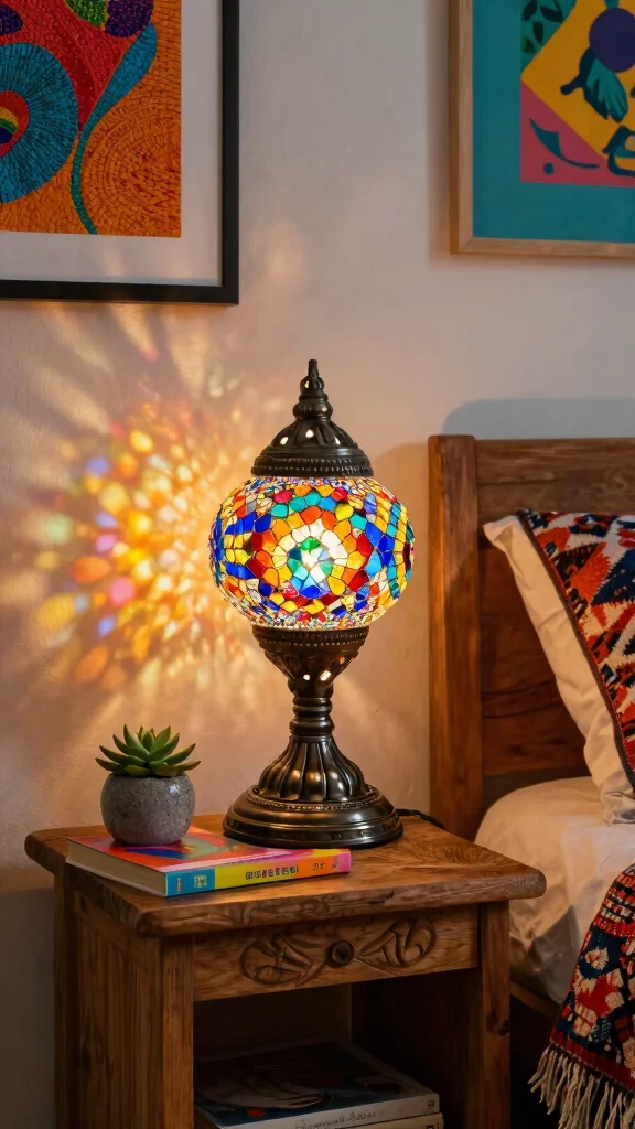 12 Bedside Lamp Aesthetic Ideas for a Cozy and Pinterest-Worthy Bedroom - 2. Colorful Mosaic Lamp 1