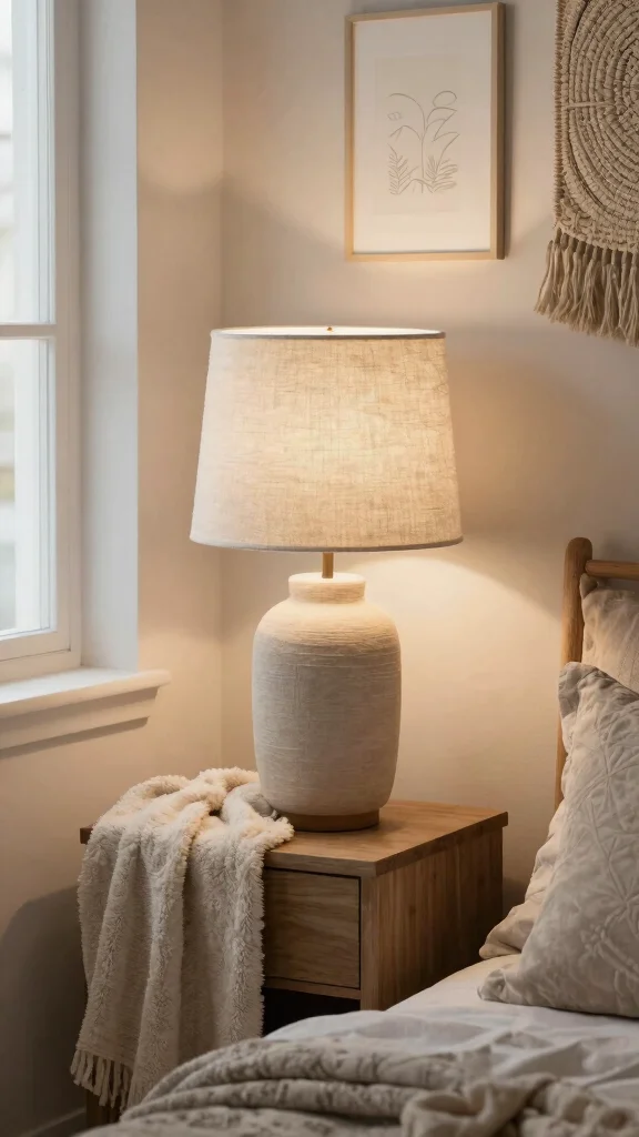12 Bedside Lamp Aesthetic Ideas for a Cozy and Pinterest-Worthy Bedroom - 5. Textured Fabric Shade Lamp 1