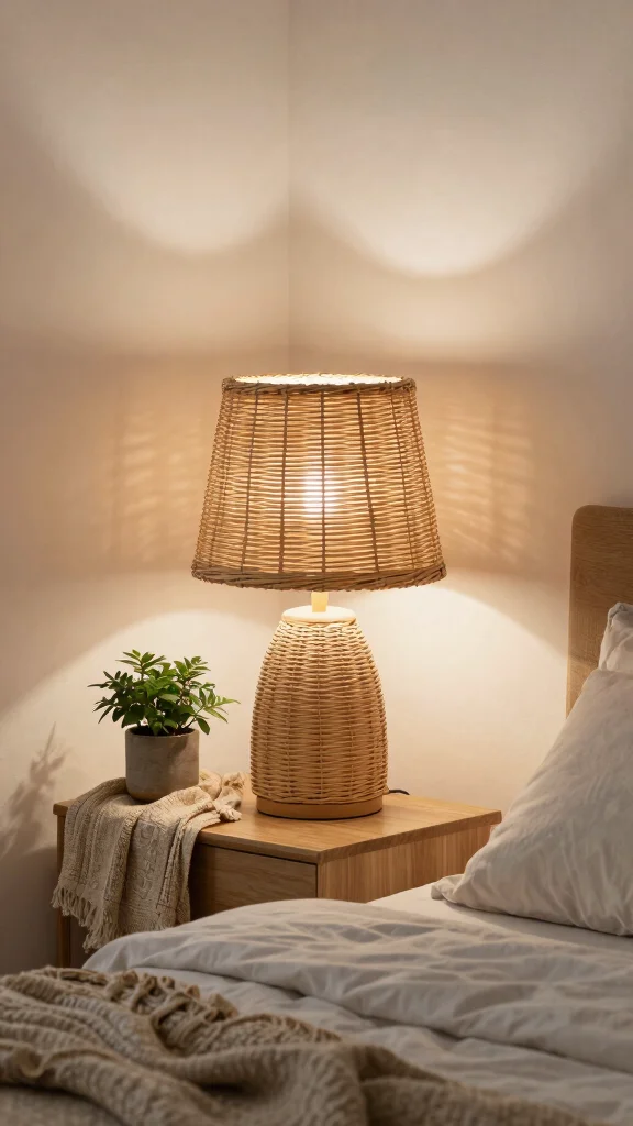 12 Bedside Lamp Aesthetic Ideas for a Cozy and Pinterest-Worthy Bedroom - 6. Rattan and Wicker Light Fixtures 1