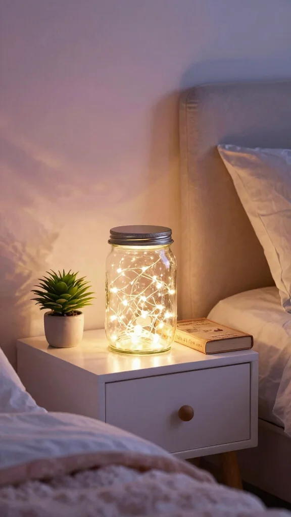 12 Bedside Lamp Aesthetic Ideas for a Cozy and Pinterest-Worthy Bedroom - 7. Whimsical Fairy Lights in a Jar 1