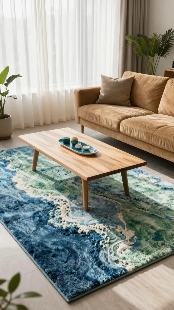 12 Blue and Green Rug Ideas for a Colorful Yet Balanced Home Style - 1. Ocean Waves: Textured Blue and Green Area Rug 1
