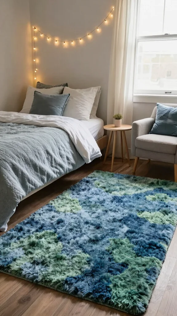 12 Blue and Green Rug Ideas for a Colorful Yet Balanced Home Style - 10. Luxe Touch: Shaggy Blue and Green Rugs 1