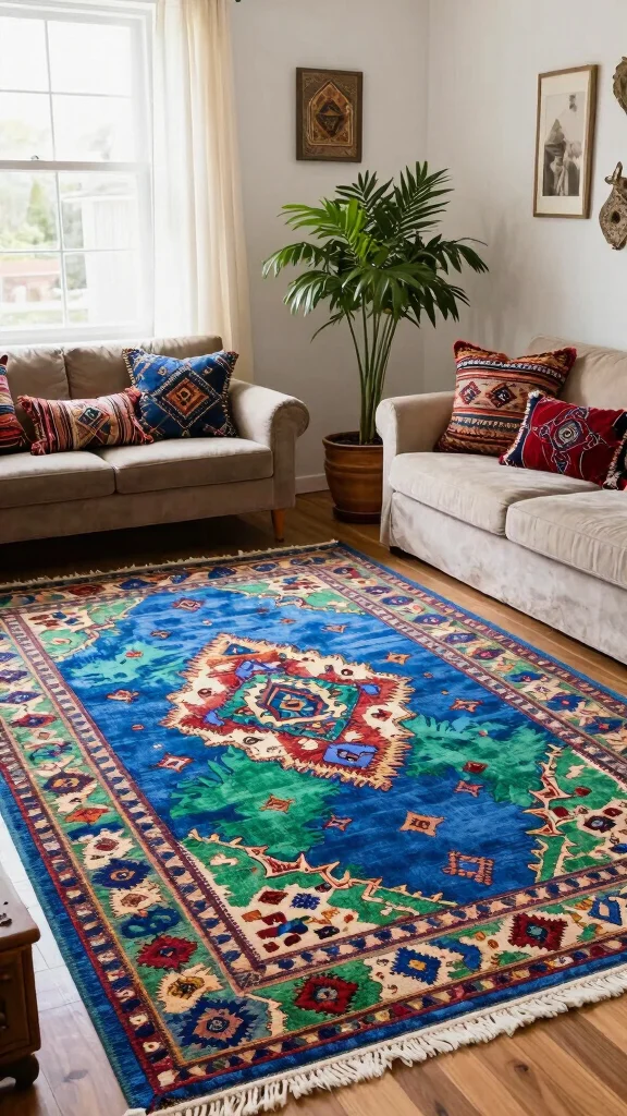 12 Blue and Green Rug Ideas for a Colorful Yet Balanced Home Style - 12. Cultural Heritage: Kilim Blue and Green Rugs 1