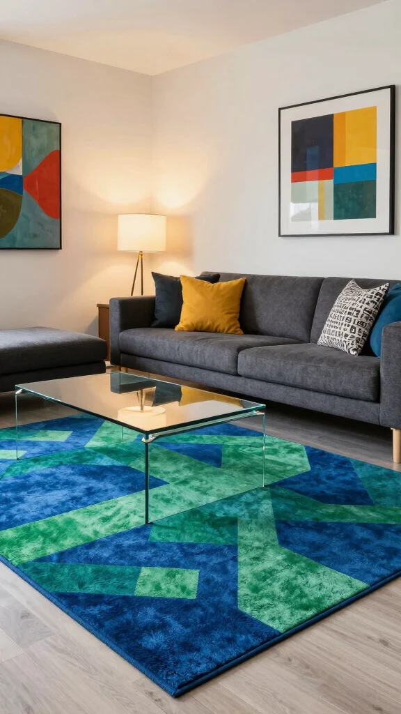 12 Blue and Green Rug Ideas for a Colorful Yet Balanced Home Style - 2. Geometric Patterns: Bold Statements with Blue and Green 1