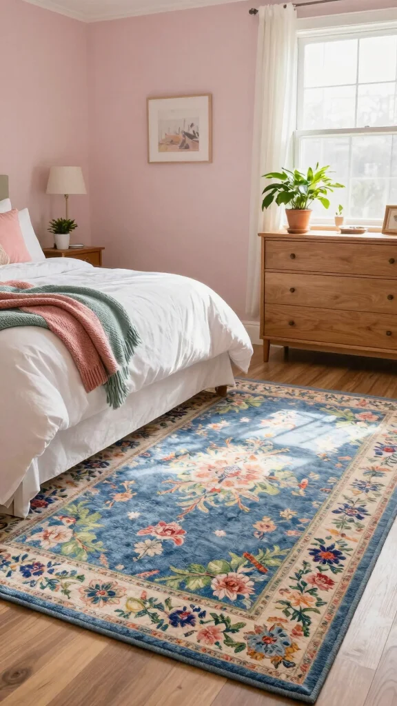 12 Blue and Green Rug Ideas for a Colorful Yet Balanced Home Style - 3. Botanical Bliss: Floral Blue and Green Rugs 1