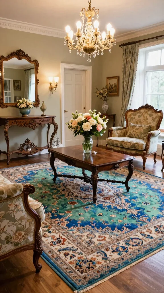 12 Blue and Green Rug Ideas for a Colorful Yet Balanced Home Style - 4. Vintage Flair: Antique-style Blue and Green Rugs 1