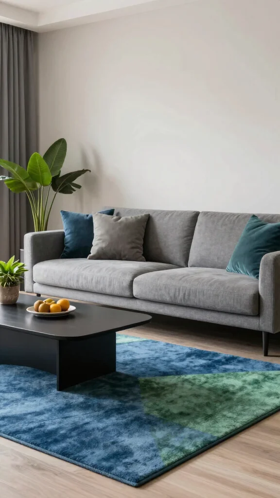 12 Blue and Green Rug Ideas for a Colorful Yet Balanced Home Style - 7. Modern Minimalist: Subtle Blue and Green Hues 1