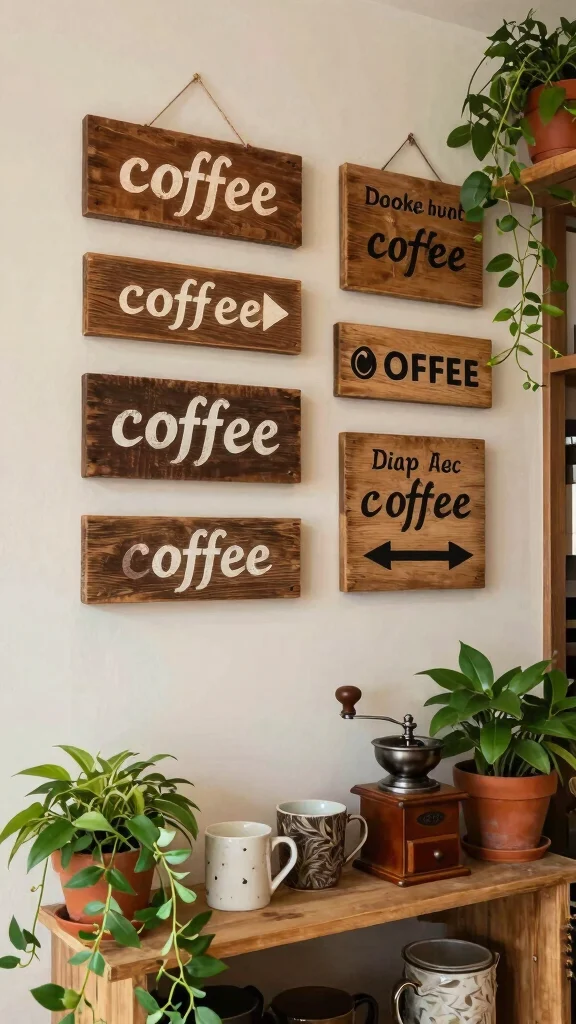 12 Cafe Wall Art Creative Ideas to Bring Coffeehouse Charm Home - 2. Rustic Wooden Signage 1