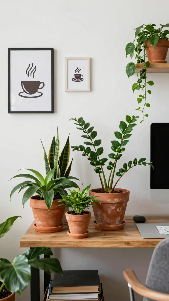 12 Cafe Wall Art Creative Ideas to Bring Coffeehouse Charm Home - 5. Coffee Plant Display 1