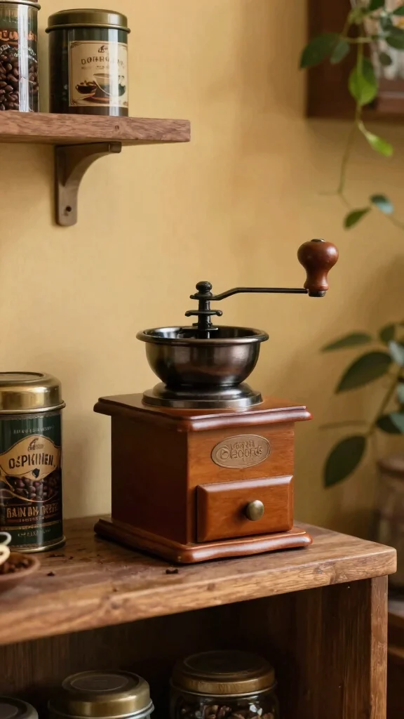 12 Cafe Wall Art Creative Ideas to Bring Coffeehouse Charm Home - 8. Vintage Coffee Grinder Display 1