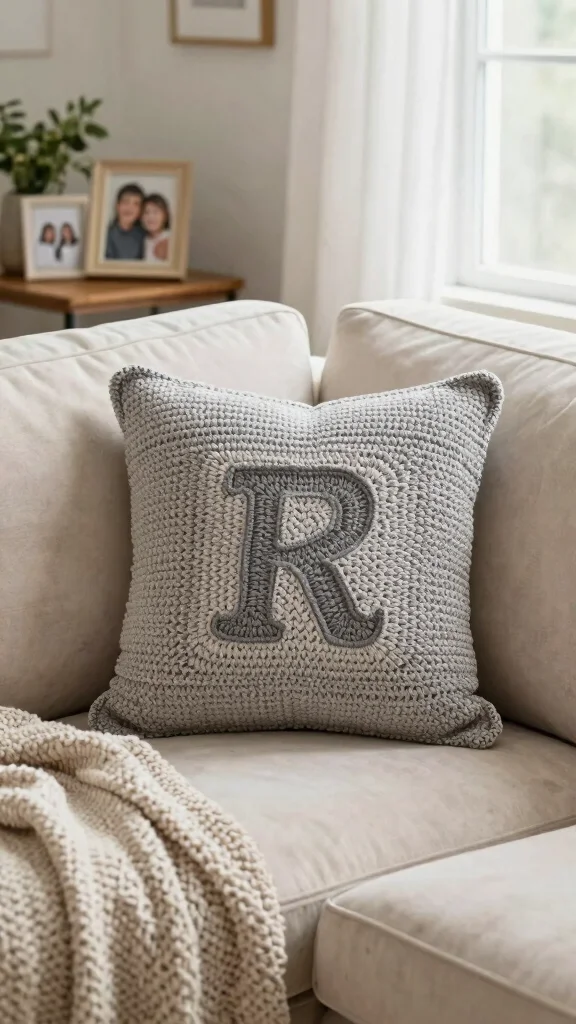 12 Crochet Pillow Cover Pattern Free Ideas for Beautiful Handmade Cushions - 11. Personalized Names and Initials 1